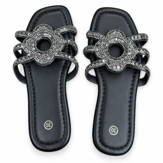Flower-Ring Rhinestone Flat Slides