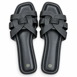 Textured Woven-Strap Flat Slides