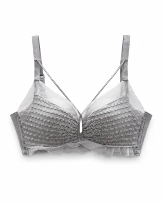 Textured Bra with Sheer Panels and Ruffled Trim