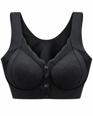 Front-Snap Bra with Wide Straps and Leaf-Pattern Cups