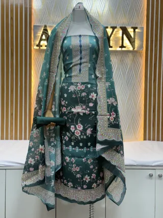 Zam Zam Teal Floral Scallop Dupatta