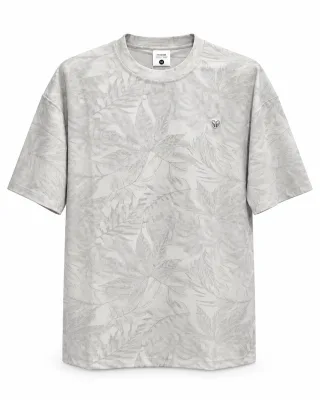 Men's Leaf Print Jacquard T-Shirt - Style 2667