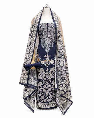 Zam Zam Navy Large Damask Beige Paisley