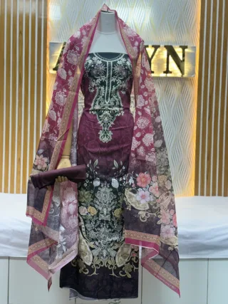 Zam Zam Maroon Green Embroidery Panel