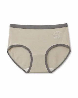 Women's Cream/Gray Trim Happy Together Contrast-Trim High-Waist Panty