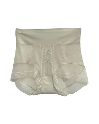Women's Warm Cream Beige High-Waist Mesh-Panel Shaping Briefs with Double Bows