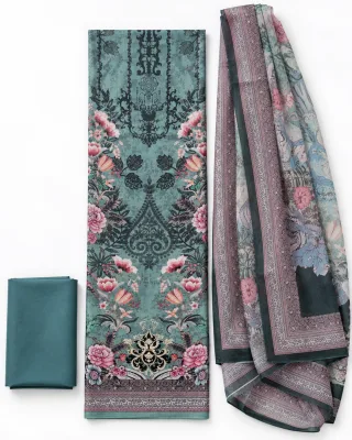 Zam Zam Teal Sage Damask Pink Border