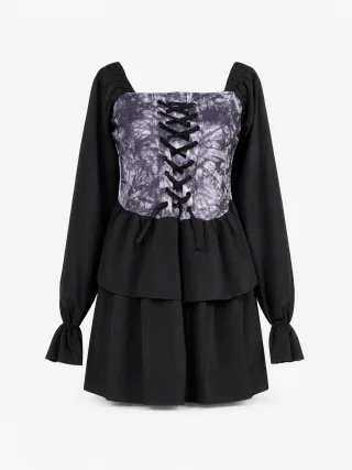 Corset Lace-Up Tiered Mini Dress