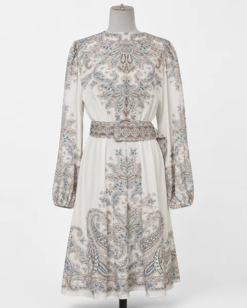 Paisley Print Belted A-Line Dress