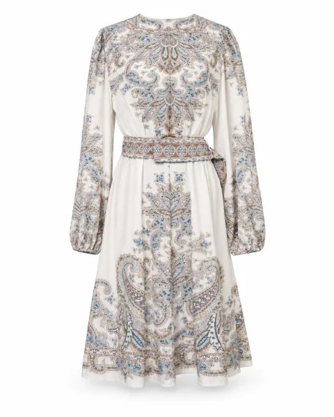 Paisley Print Belted A-Line Dress