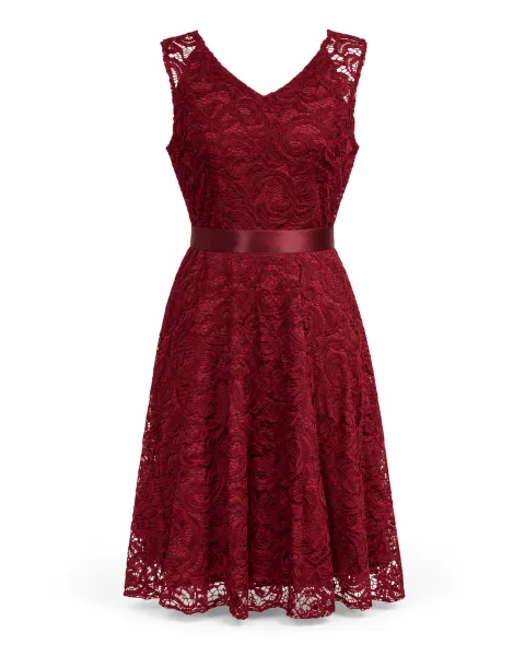Lace Bow Belt Midi Dress