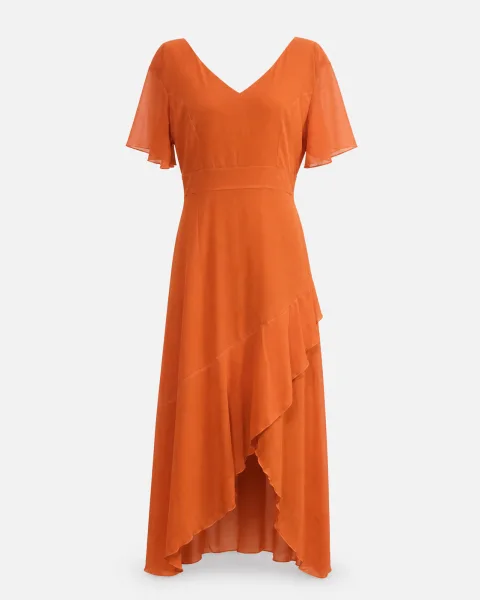 Flutter Sleeve Chiffon Hi-Lo Dress - alternate view