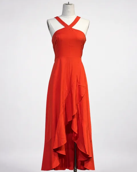 Cross-Strap Ruffle Maxi Dress