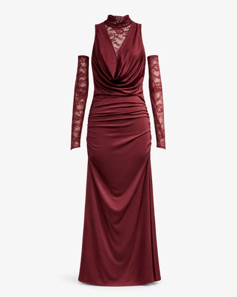 Mock-Neck Bodycon Lace Glove Gown