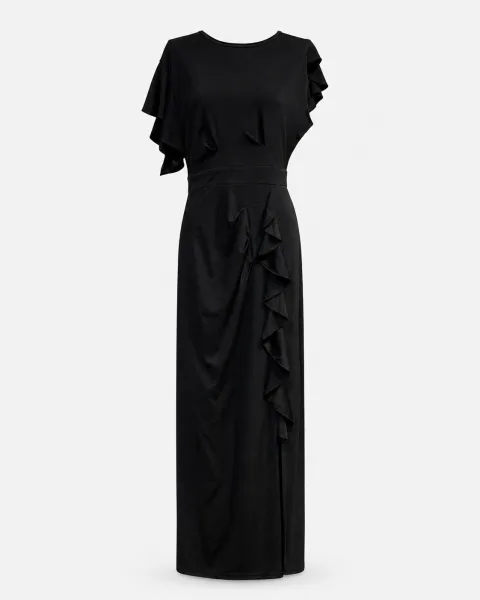 Flutter Ruffle Slit Maxi Dress