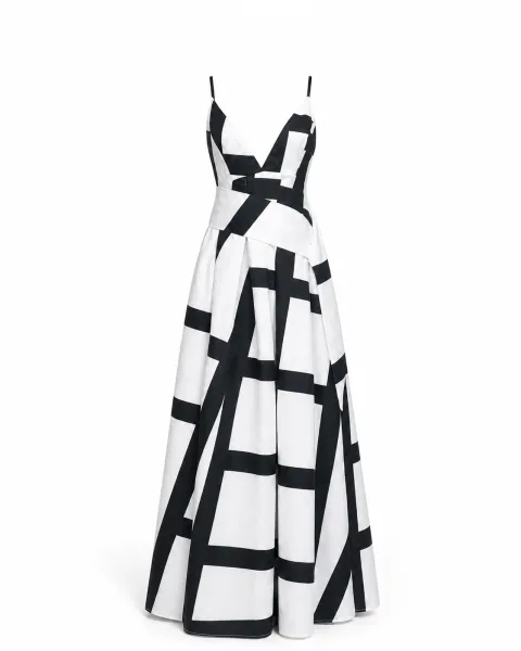 V-Neck Geometric Print Gown
