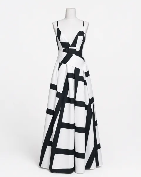 V-Neck Geometric Print Gown