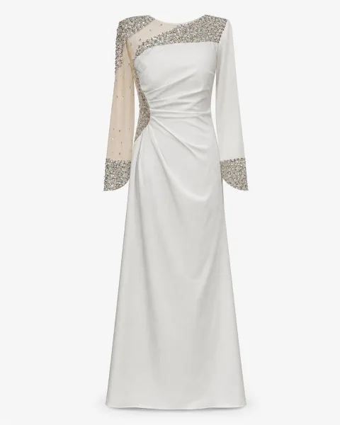 Crystal Embellished Long Sleeve Gown