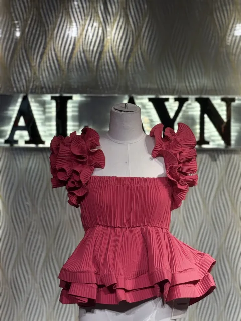 Strapless Pleated Ruffle Crop Top