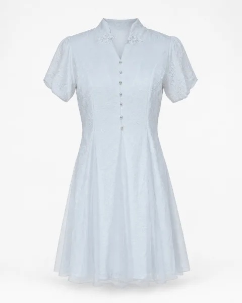Peter Pan Collar Button Tulle Dress