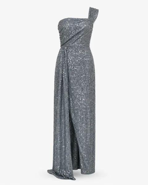 One-Shoulder Sequin Draped Gown - alternate view