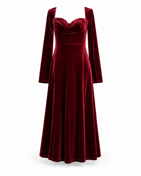 Velvet Square Neck Midi Dress