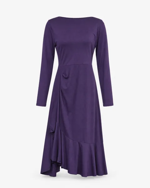 Long Sleeve Ruffle Asymmetric Midi