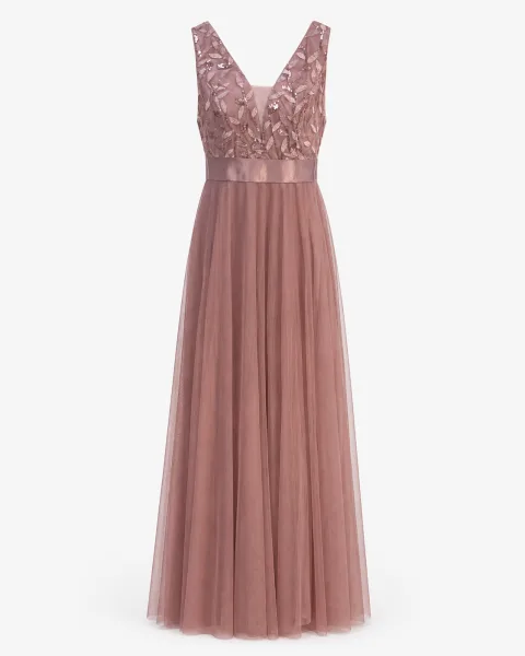 V-Neck Tulle Evening Gown