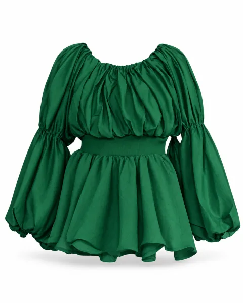Puff Sleeve Crop Peplum Skirt Set - বিকল্প ছবি