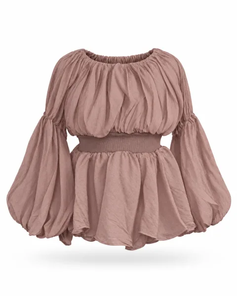 Puff Sleeve Crop Peplum Skirt Set