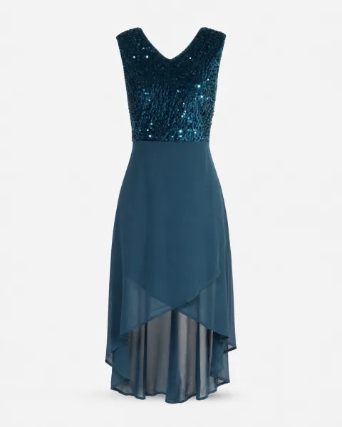 Sequin V-Neck Hi-Lo Dress - alternate view