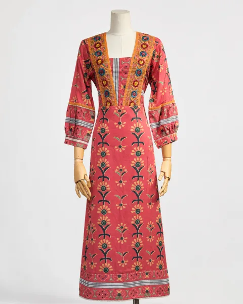 Floral Block Print V-Neck Midi Dress