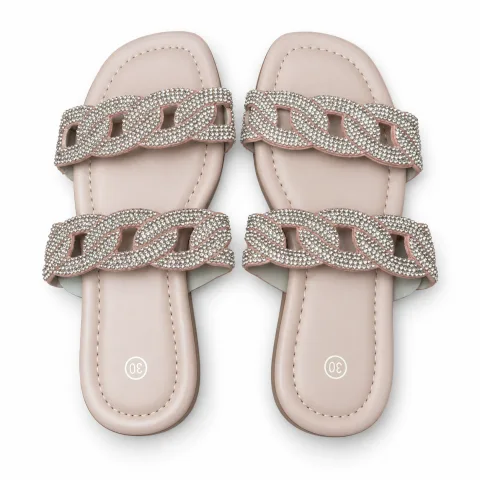 Rhinestone Chain-Link Double-Strap Slides