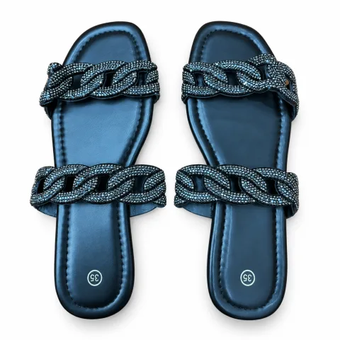 Rhinestone Chain-Link Double-Strap Slides - বিকল্প ছবি