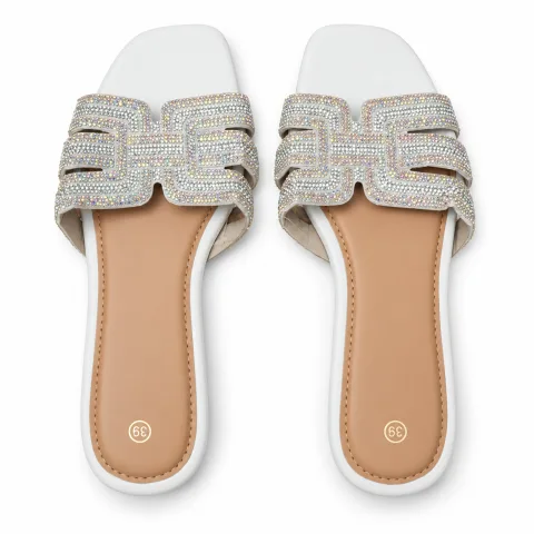 Geometric Rhinestone Strap Slide Sandals - বিকল্প ছবি
