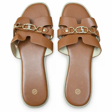 Chain-Detail Cross-Strap Flat Slides - বিকল্প ছবি