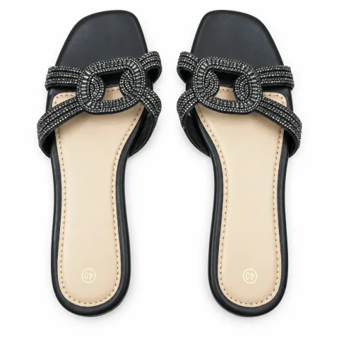 Oval Rhinestone Double-Strap Slides