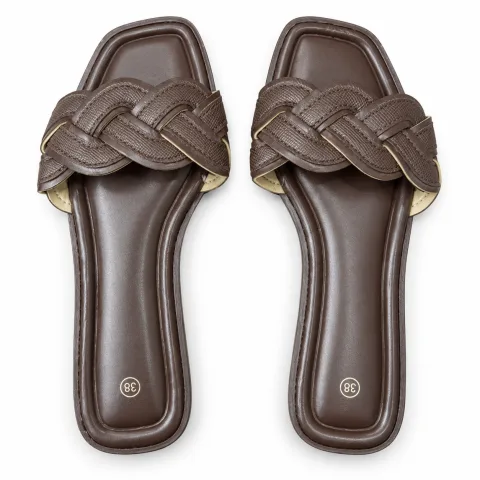 Braided-Strap Flat Slide Sandals