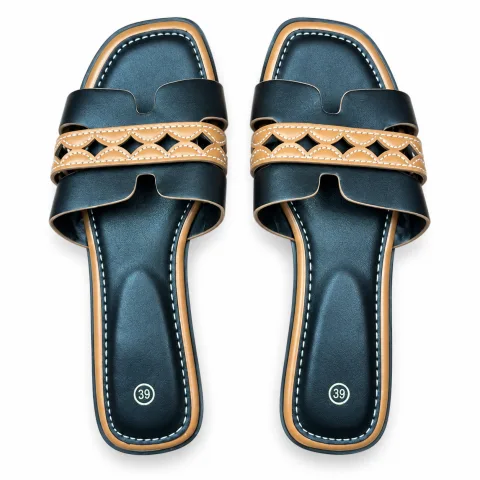 Cutout-Band Double-Strap Flat Slides