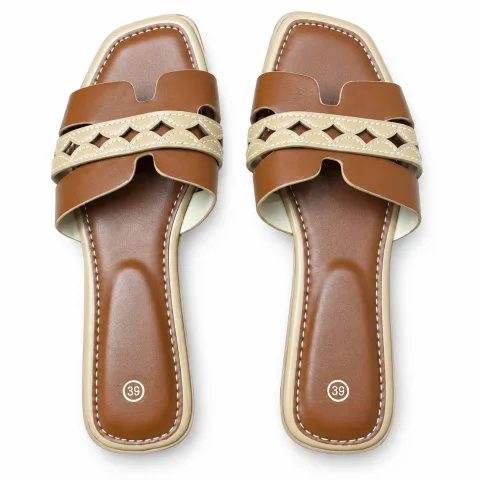 Cutout-Band Double-Strap Flat Slides - বিকল্প ছবি