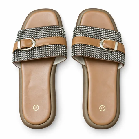Rhinestone Double-Band Buckle Slides
