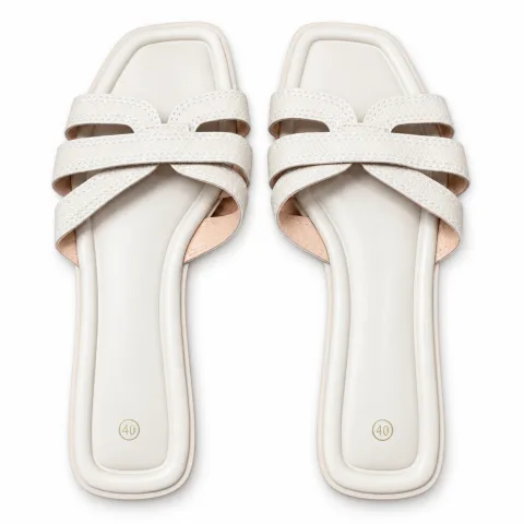 Layered Cross-Strap Square-Toe Slides