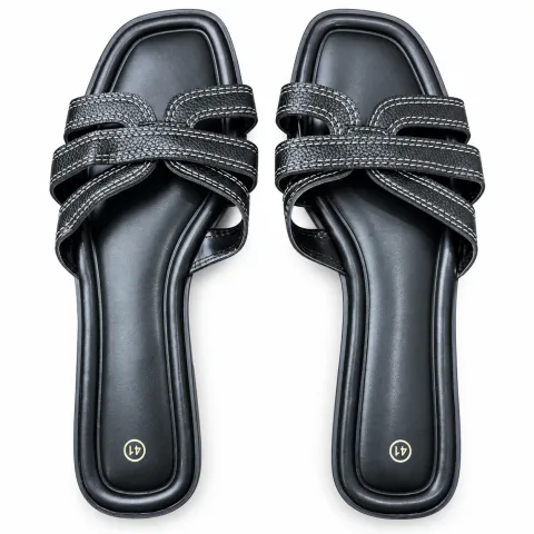 Layered Cross-Strap Square-Toe Slides - বিকল্প ছবি