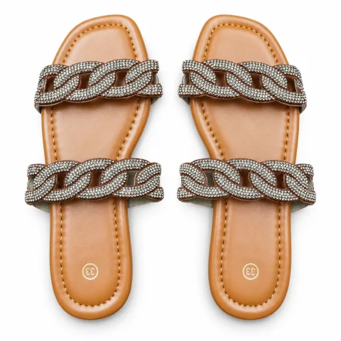 Rhinestone Chain-Link Double-Strap Slides