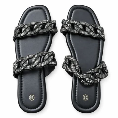 Rhinestone Chain-Link Double-Strap Slides - বিকল্প ছবি