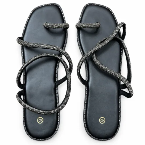 Slim-Strap Embellished Flat Sandals