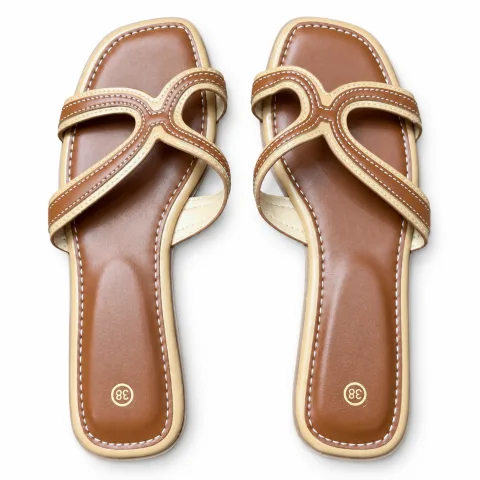 Looped Cross-Strap Flat Slide Sandals - বিকল্প ছবি