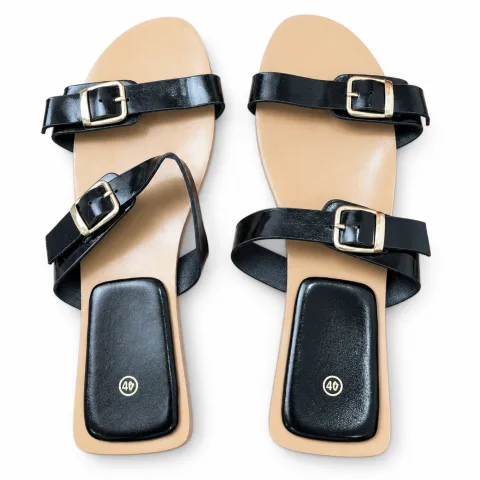 Metallic Double-Buckle Flat Slides