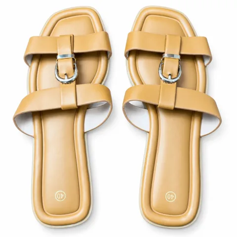 Double-Buckle Cross-Strap Flat Slides - বিকল্প ছবি