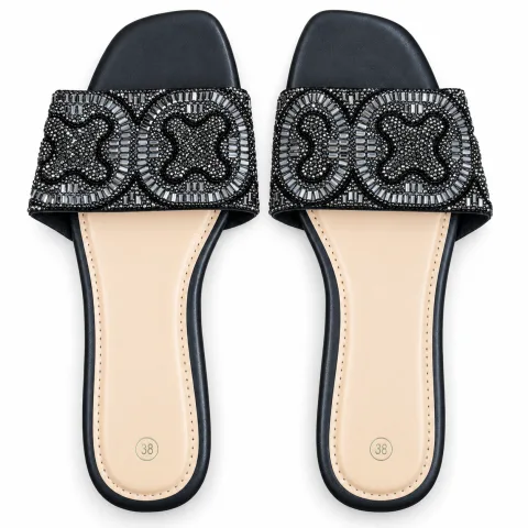 Scroll-Pattern Rhinestone Flat Slides - বিকল্প ছবি